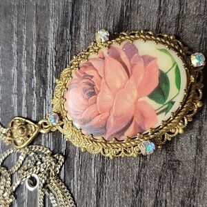 Vintage West Germany Rose Pendant On Gold-Tone Chain